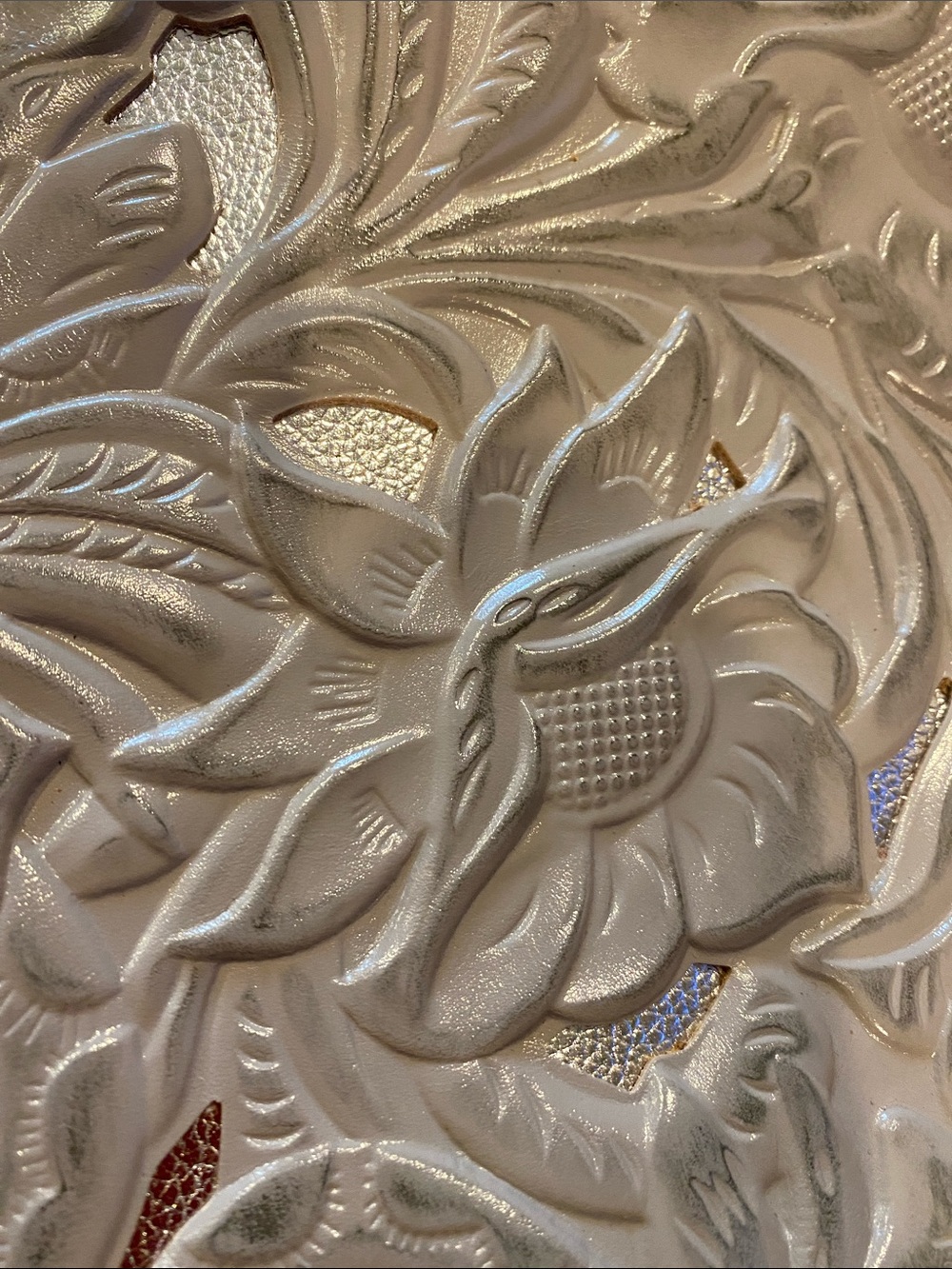 NWOT Patricia Nash Silver Floral Embossed Leather Tote with Braided Handles - Picture 8 of 11